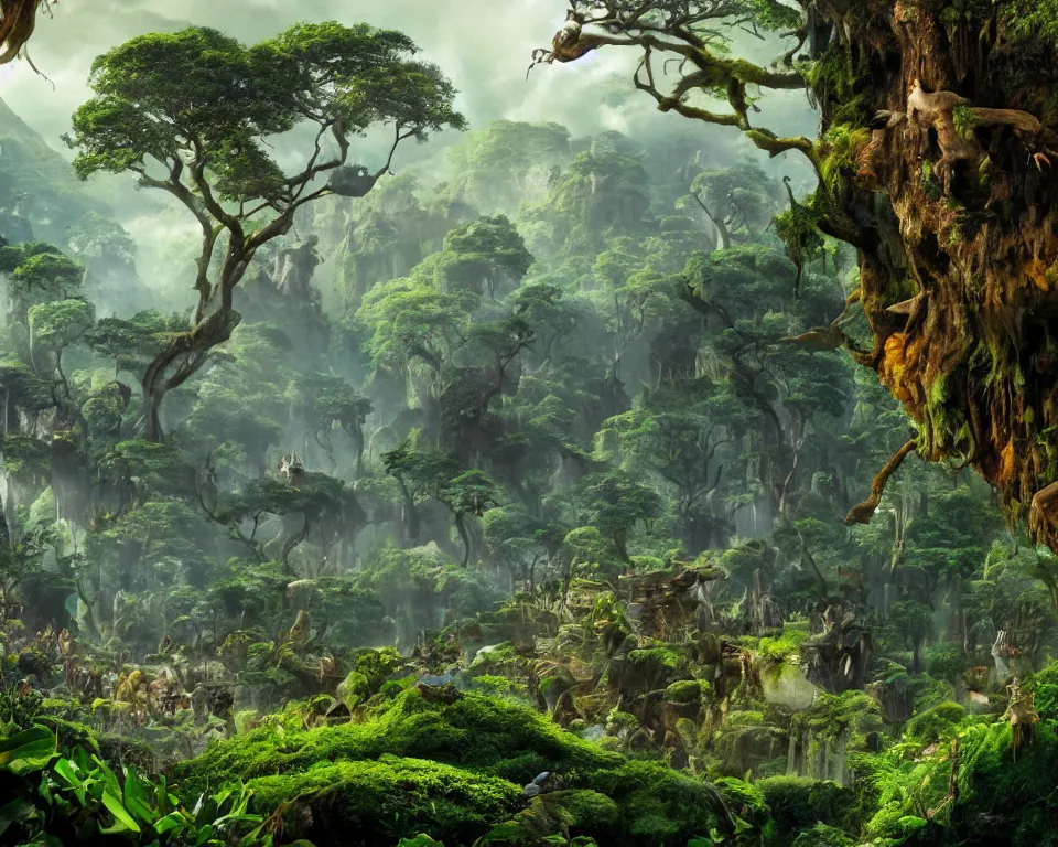 Image similar to the beastlands, avatar ( 2 0 0 9 ), lush landscape, jungle landscape