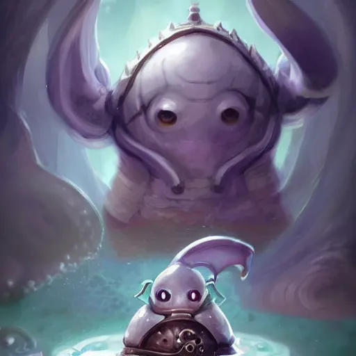 Prompt: cute little anthropomorphic violet sea-snail sorcerer wearing crypt baldric, tiny, small, miniature animal, baby animal, short, pale blue armor, cute and adorable, pretty, beautiful, DnD character art portrait, matte fantasy painting, DeviantArt Artstation, by Jason Felix by Steve Argyle by Tyler Jacobson by Peter Mohrbacher, cinematic lighting