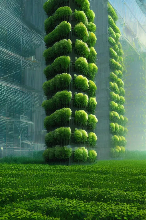 Image similar to vertical agriculture, solarpunk, studio ghibli, octane render, 4 k