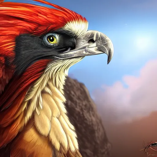 Prompt: a side portrait of a red bearded vulture made in a fantasy art style, highly detailed