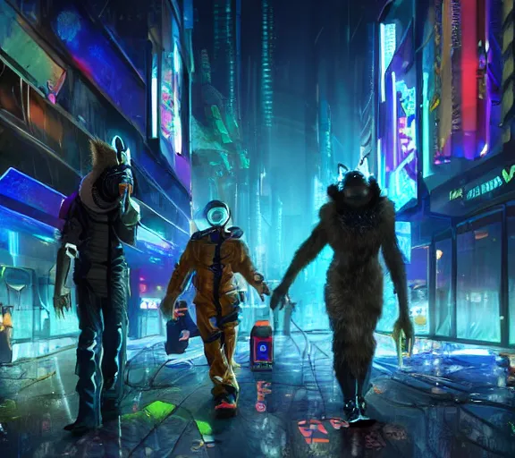 Image similar to high - resolution photograph from a cyberpunk era furry fandom convention ( midwest furfest 2 0 4 7 ), taking place after the genetic revolution and quantum singularity. photorealistic.