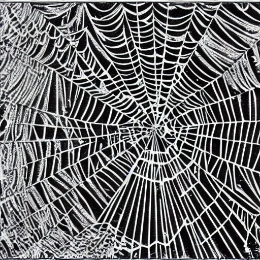 Image similar to one-line art grafic the organic ship included a spider web, grey scale