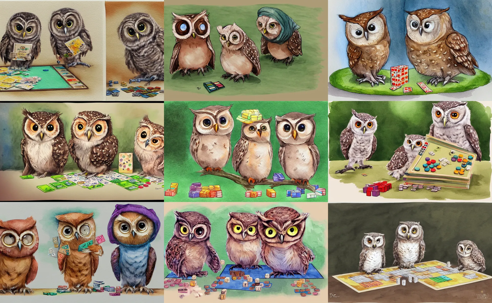 Two Cute Baby Owls Playing Board Games Children s Stable Diffusion 
