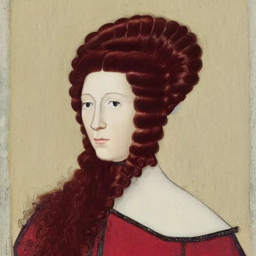 Image similar to portrait of a beautiful medieval noble woman with dark red hair, high cheekbones and fair skin