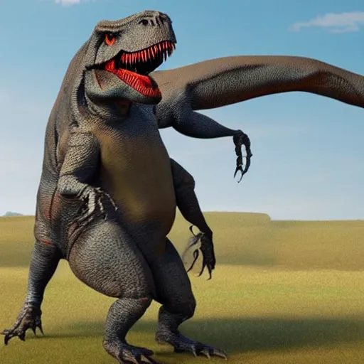 Image similar to a t-rex dinosaur with human arms