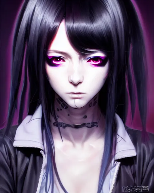 Image similar to portrait Anime goth cyberpunk girl, cute-fine-face, black-hair pretty face, realistic shaded Perfect face, fine details. Anime. realistic shaded lighting by Ilya Kuvshinov katsuhiro otomo ghost-in-the-shell, magali villeneuve, artgerm, rutkowski, WLOP Jeremy Lipkin and Giuseppe Dangelico Pino and Michael Garmash and Rob Rey