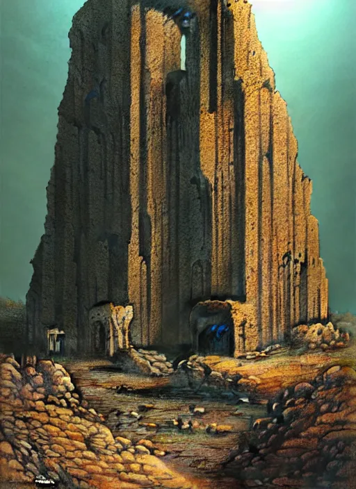 Image similar to A troglodyte women, monumental ruin, Gigantics caustic translucency, luminescence Spheres. by Artgem and Zdzislaw Beksinski, by Kaspar David Friedrich, cgsociety and beeple highly detailed, sharp focus, cinematic lighting, illustration, art, octane render, Unreal Engine Lumen, very coherent. cinematic, hyper realism, high detail, octane render, 8k