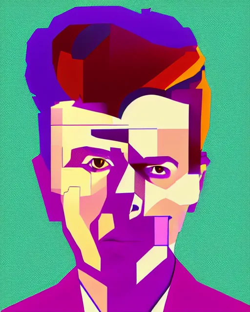 Image similar to cubist portrait of rick astley cutout digital illustration cartoon colorful beeple vector art