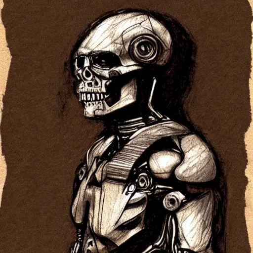 Image similar to terminator, leonardo da vinci sketch!!!, old paper