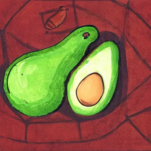 Prompt: avocado being stolen, cave painting