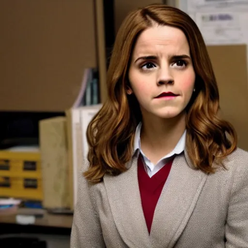 Image similar to emma watson as Pam Beesly in the TV show the office promotional images