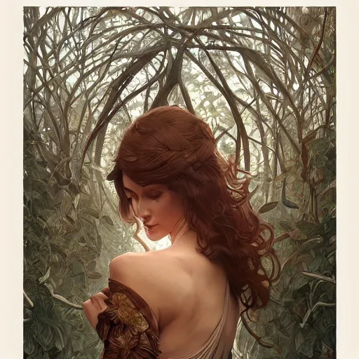 Image similar to symmetry!! trees with puzzle leaves, intricate, elegant, highly detailed, digital painting, artstation, concept art, smooth, sharp focus, illustration, art by artgerm and greg rutkowski and alphonse mucha