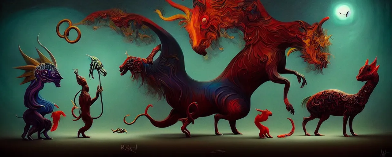 Image similar to strange mythical beasts of whimsy, surreal dark uncanny painting by ronny khalil