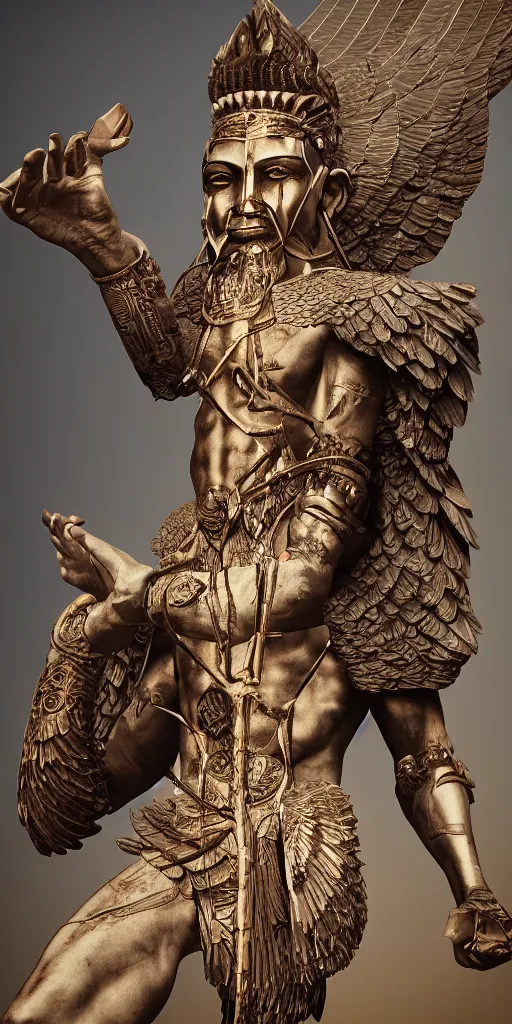 Prompt: enlil sumerian god, holding a strobilus in his left hand, wings, unreal 5, hyperrealistic, realistic, photorealistic, dynamic lighting, highly detailed, cinematic landscape, studio landscape, studio lighting