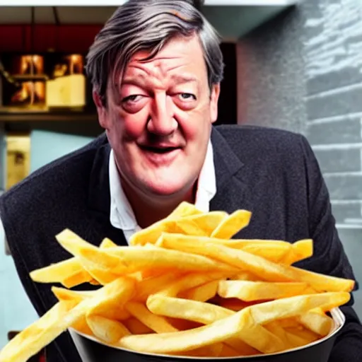 Image similar to ( ( stephen fry ) ) is [ made of ] [ french fries ] hybrid intercross mix