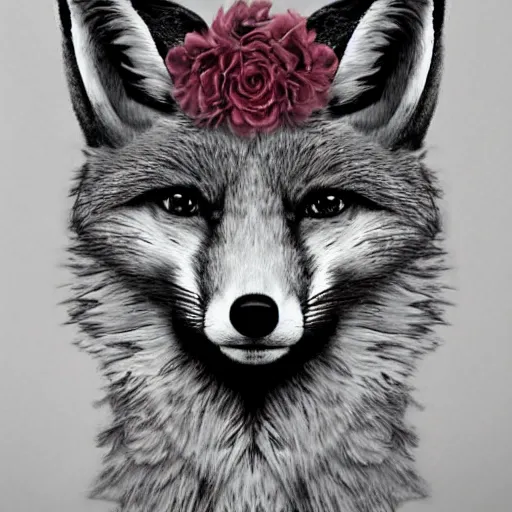 Prompt: portrait of a fox wearing a tiara wreath flowers, fantasy art, trending on artstation deviantart, beautiful art, highly detailed