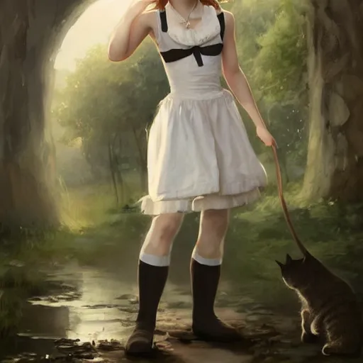 Prompt: detailed painting of emma watson wearing a cat maid outfit, 8 k, by greg rutkowski, artgerm, global illumination