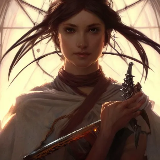 Image similar to Sword, D&D, fantasy, highly detailed, digital painting, artstation, smooth, sharp focus, illustration, art by artgerm and greg rutkowski and alphonse mucha