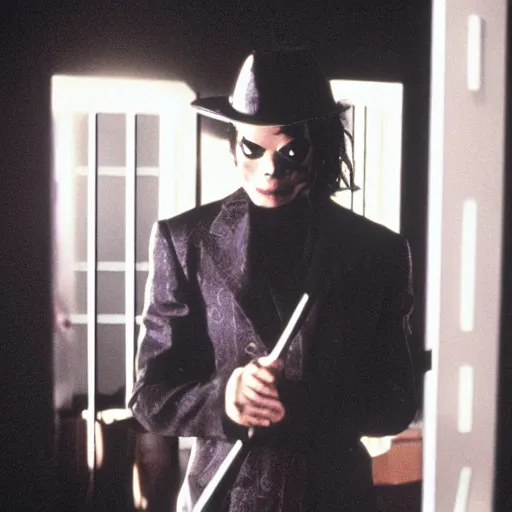 Prompt: michael jackson as the american psycho, cinematic still