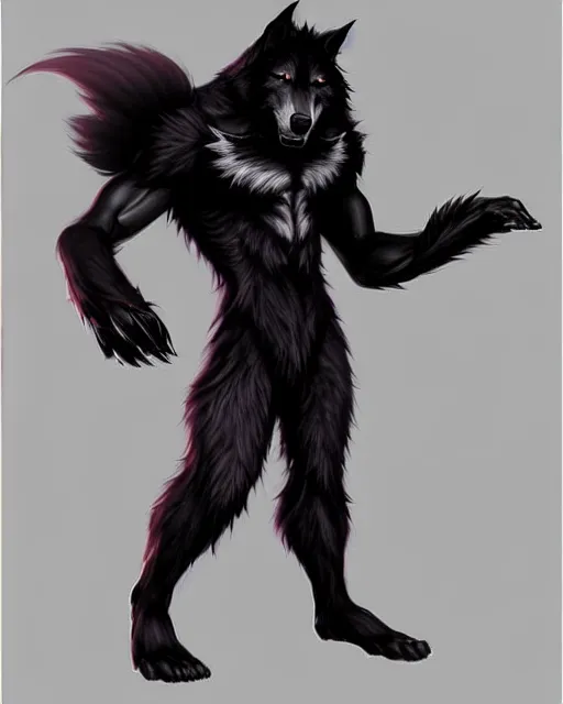 Image similar to character concept art of a black anthropomorphic male furry wolf long red hair | | cute - fine - face, pretty face, key visual, realistic shaded perfect face, fine details by stanley artgerm lau, wlop, rossdraws, james jean, andrei riabovitchev, marc simonetti, and sakimichan, trending on artstation