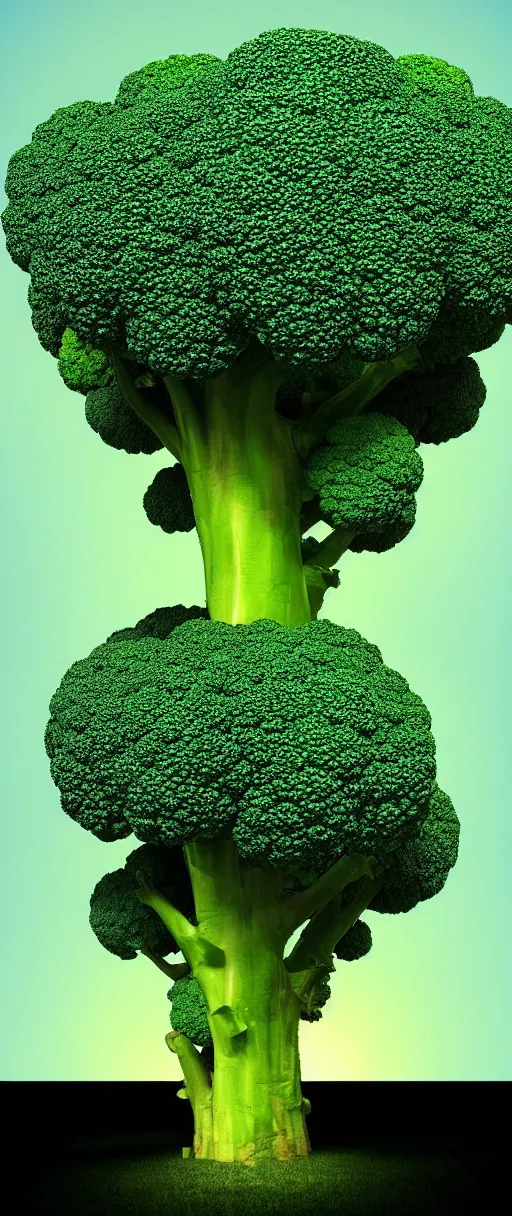 Image similar to a multiverse where we can see the multiple choices represented in a broccoli shaped selection tree. 8k holographic. Hdri. Rainbow colors. Black background. Rendered in Octane