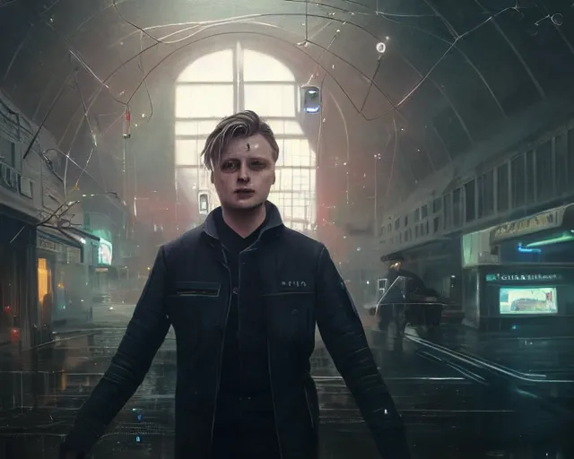 Image similar to highly detailed portrait of michael pitt as an android choking someone, in detroit : become human, stephen bliss, unreal engine, fantasy art by greg rutkowski, loish, rhads, ferdinand knab, makoto shinkai and lois van baarle, ilya kuvshinov, rossdraws, tom bagshaw, global illumination, radiant light, detailed and intricate environment