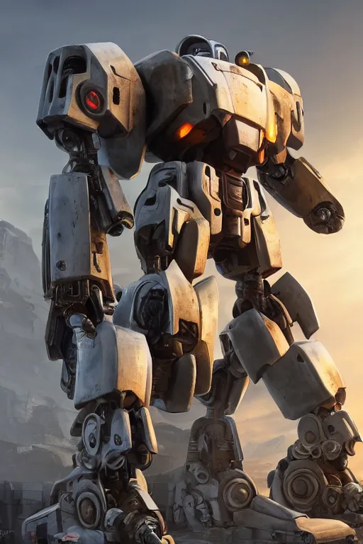 Image similar to mechwarrior 5 : mercenaries mech megaman transformer robot boss tank engine game octane render, 4 k, hd 2 0 2 2 3 d cgi rtx hdr style chrome reflexion glow fanart, global illumination ray tracing hdr fanart arstation by ian pesty by jesper ejsing pixar and disney unreal zbrush central hardmesh