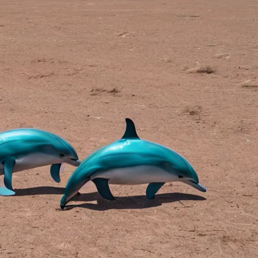 Prompt: dolphins walking in the desert