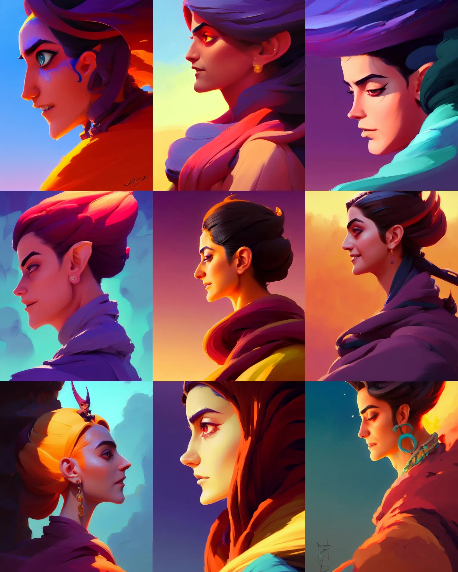 Prompt: side - profile painted portrait, maya ali as a sorcerer, specular highlights, smooth, fantastically gaudy colors, octane render, matte painting concept art, official fanart behance hd artstation by jesper ejsing, by rhads and makoto shinkai and lois van baarle and ilya kuvshinov and rossdraws