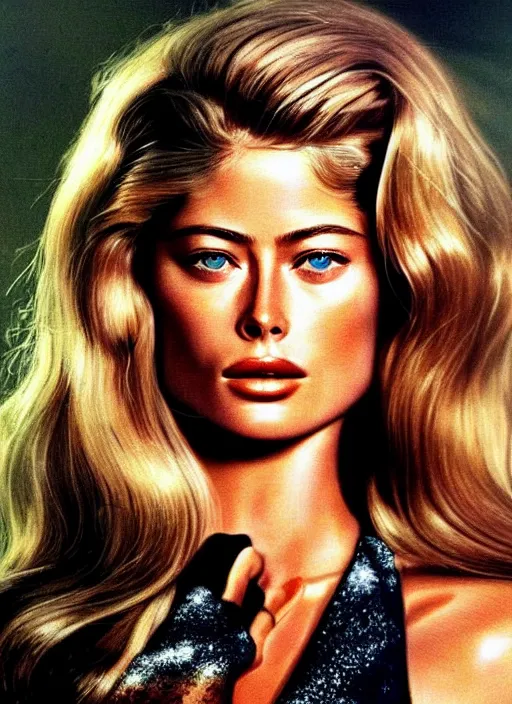 Image similar to portrait photo of a gorgeous young Doutzen Kroes with intricate detailed as Bond Girl in Retro 70s movie in the style of stefan kostic realistic sharp