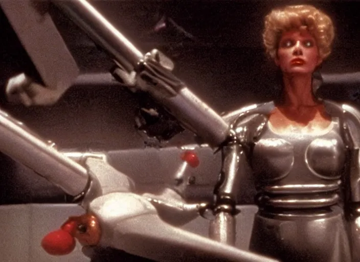 Image similar to still from a 1 9 8 0 s sci - fi movie directed by paul verhoeven and george miller