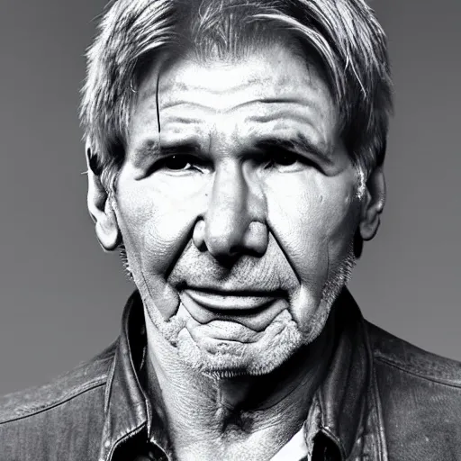 Prompt: harrison ford from indiana jone, but with very big ears. black and white photo rolling stone magazine 8 k