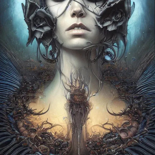 Image similar to hyper detailed masterpiece, underworld angel jean giraud digital art painting darkwave goth aesthetic, creepy, psychedelic, artgerm, donato giancola, tom bagshaw