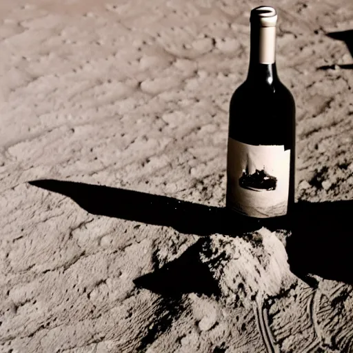 Image similar to picnic with close up of wine bottle on the moon