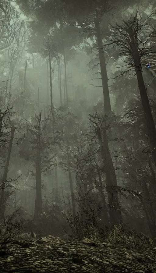 Prompt: a storm vortex made of many demonic eyes and teeth over a forest, with cryengine