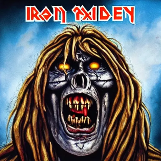 Prompt: an Iron Maiden album cover depicting Eddie The Head in extreme realistic detail as a live action photo with boca lighting