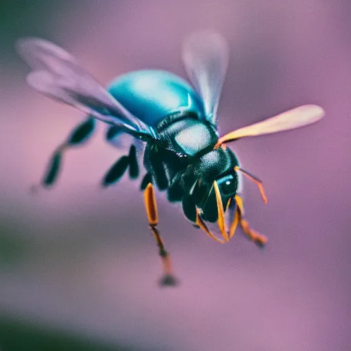 Image similar to macro photo of blue bee, kodak portra 4 0 0 color negative film