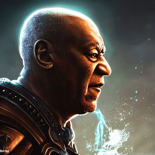 Image similar to bill cosby mixing potions, alchemist, league of legends amazing splashscreen artwork, gears of war, splash art, natural light, elegant, photorealistic facial features, intricate, fantasy, detailed face, atmospheric lighting, anamorphic lens flare, cinematic lighting, league of legends splash art, hd wallpaper, ultra high details by greg rutkowski