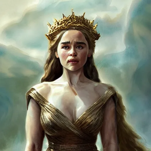 Prompt: Emilia Clarke as a Greek Goddess, Highly detailed, concept art