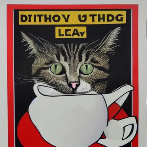 Image similar to british cat sipping on tea, propaganda poster