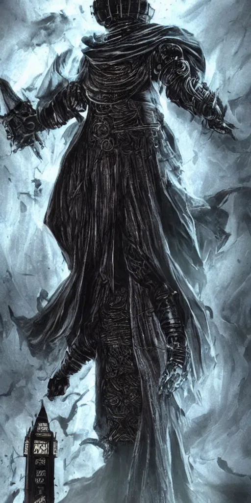 Prompt: The time lord dark souls boss