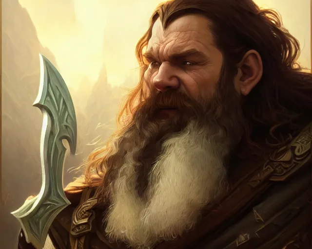 Image similar to gimli from lord of the rings, deep focus, d & d, fantasy, intricate, elegant, highly detailed, digital painting, artstation, concept art, matte, sharp focus, illustration, hearthstone, art by artgerm and greg rutkowski and alphonse mucha