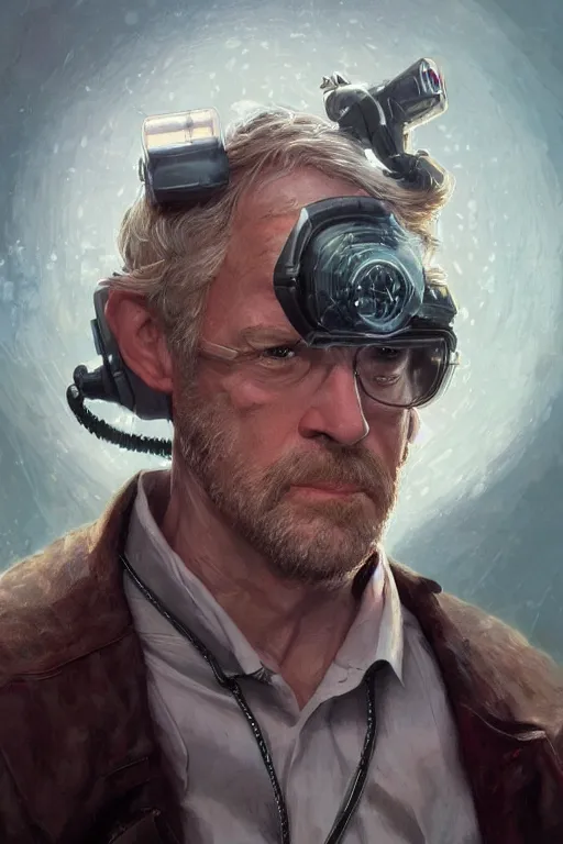 Image similar to Cinematic portrait of middle aged Wade Watts from Ready Player One, highly detailed, digital painting, artstation, concept art, smooth, sharp focus, illustration, art by artgerm and greg rutkowski and alphonse mucha