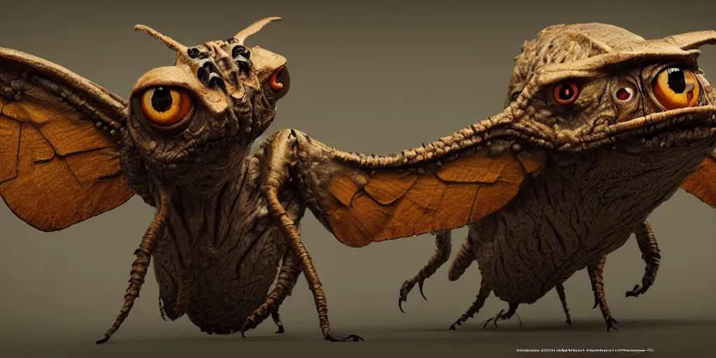 Image similar to a one big eye with 4 wings moth creature monster by neville page, ken barthelmey, carlos huante and doug chiang, sharp focus, trending on artstation, hyper realism, octane render, 8 k, hyper detailed, ultra detailed, highly detailed, zbrush, concept art, creature design