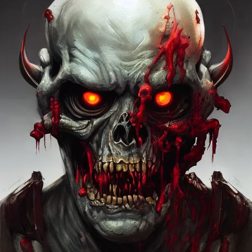 Image similar to zombie from doom eternal, front view, painted by stanley lau, painted by greg rutkowski, painted by stanley, artgerm, masterpiece, digital art, trending on arts