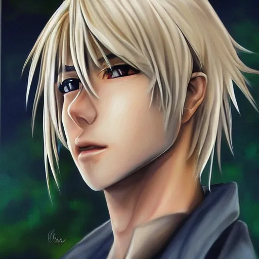 Image similar to portrait of a blond male anime character ultra realistic painting, profile picture