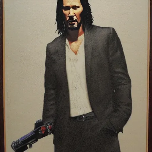 Prompt: keanu reeves in pulp fiction, etching, ultra realistic