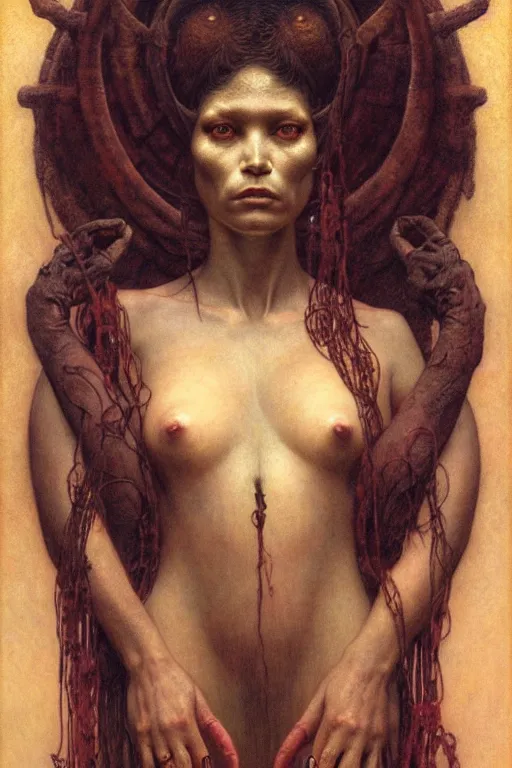 Image similar to a portrait of oya by wayne barlowe, gustav moreau, goward,  Gaston Bussiere and roberto ferri, santiago caruso, and austin osman spare, ((((occult art))))