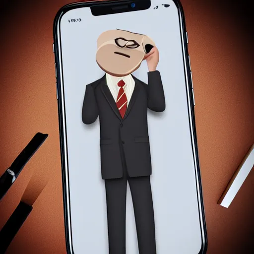 Image similar to homoerectus wearing a suit, using an iphone