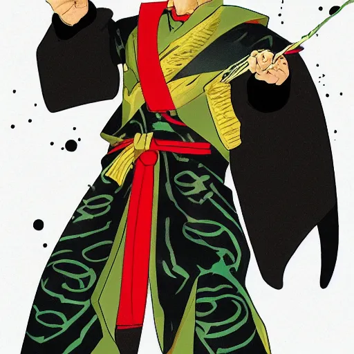 Image similar to A man with dark magic superpowers in the genshin impact style